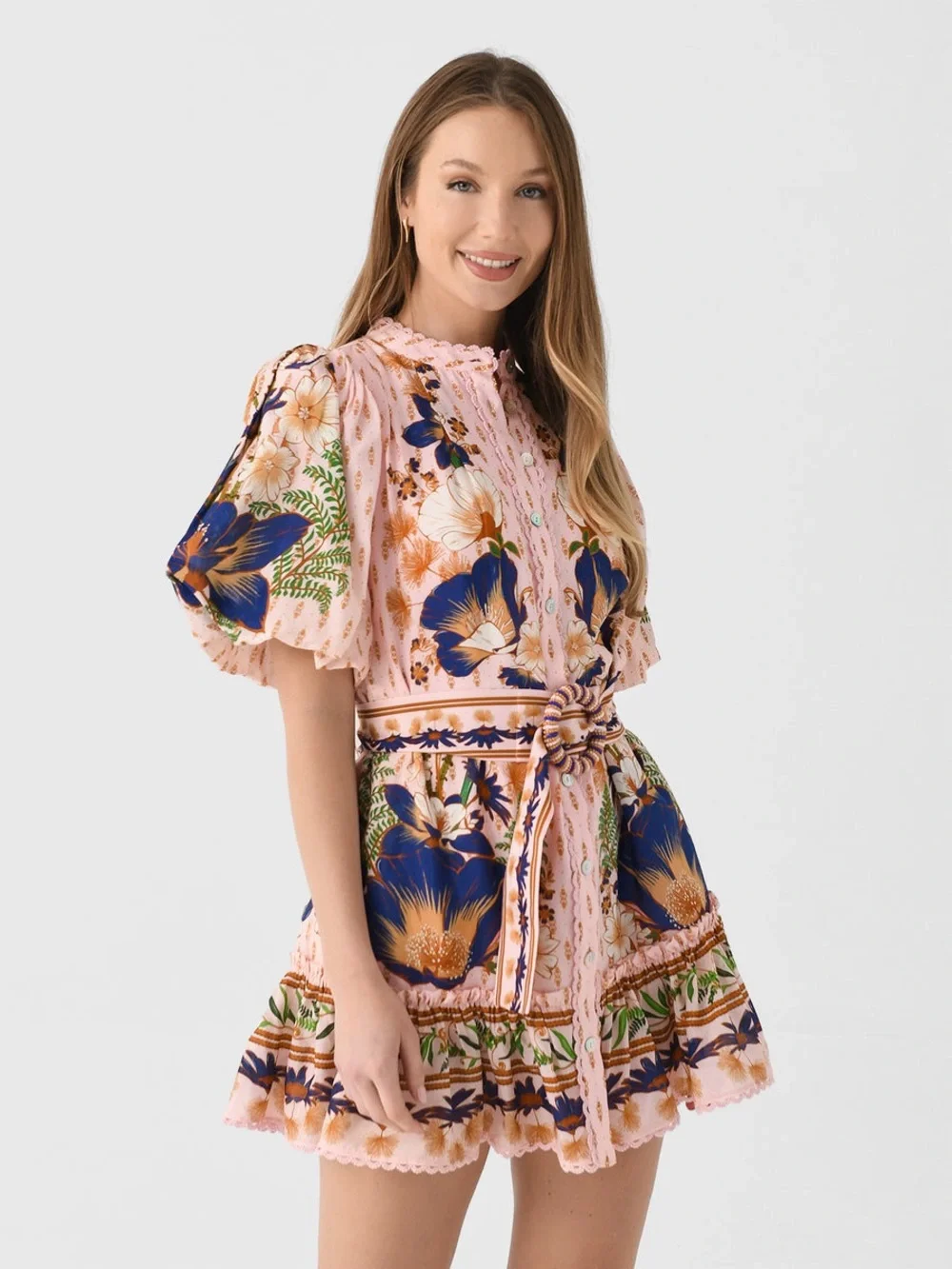new Farm Rio the dream garden mini dress in pink floral print - Picture 3 of 11